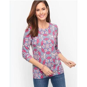Talbots Paisley Print Top Long Sleeve Crew Neck sweater Casual‎ Pink Blue L